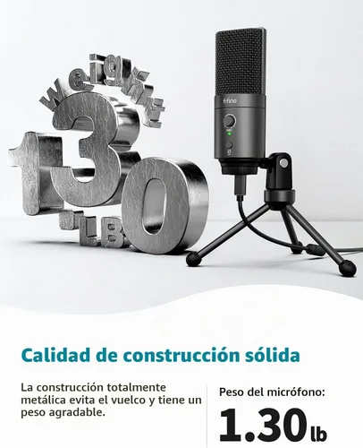 Vista 7 de FIFINE Micrófono USB de computadora de escritorio con filtro pop para computadora y Mac, micrófono de condensador de estudio con perilla