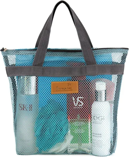 Vista 11 de TOPASION Bolsa de ducha de malla portátil, organizador de baño y aseo colgante con cremallera para viajes, gimnasio, campamento, dormitorios