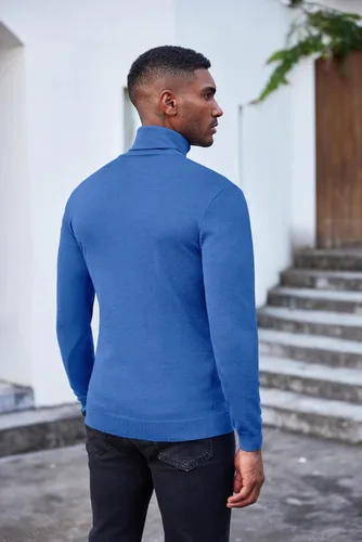 Vista 7 de COOFANDY Suéter de cuello alto ajustado para hombre, casual, básico, de manga larga, suéter de punto