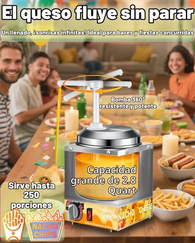 Vista 3 de Dispensador de queso nacho con bomba, calentador de queso Nacho de 2.8 cuartos de galón, calentador de acero inoxidable con ajuste de temperatura