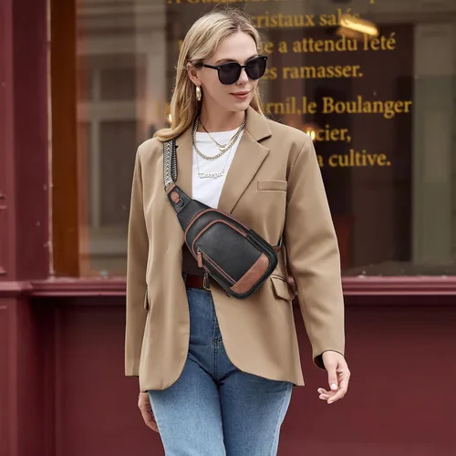 Vista 2 de Bolsos cruzados CLUCI para mujer y hombre, bolso bandolera de cuero, mochila de cuerpo cruzado para mujer, regalos para mujeres, cumpleaños, único