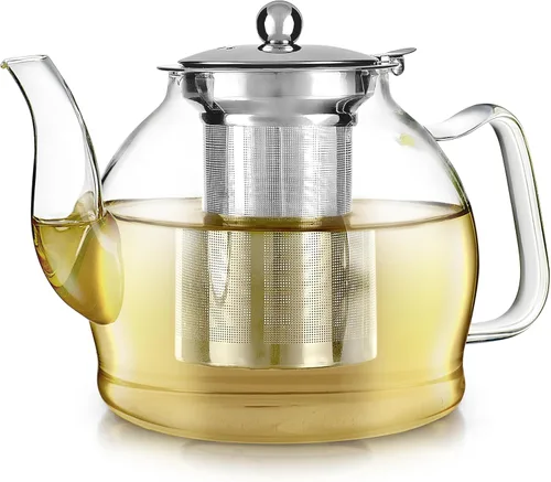 Vista 8 de Teabloom Dublin - Tetera de vidrio de borosilicato de primera calidad con infusor inoxidable extraíble, apta para estufa, ideal para té de hojas