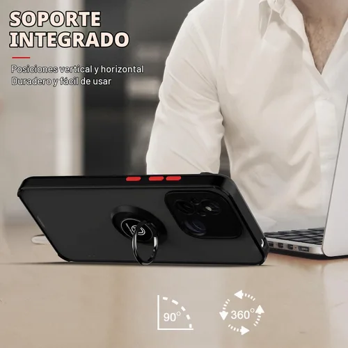 Vista 6 de QUIETIP Funda compatible con Xiaomi Redmi 12C / Redmi 11A con protector de pantalla, TPU + policarbonato duro a prueba de golpes, anillo magnético