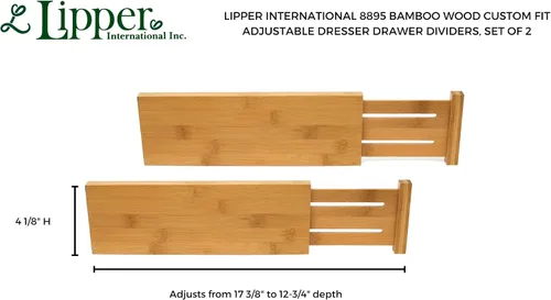 Vista 4 de Lipper International 8895 Separadores de cajones ajustables de madera de bambú de ajuste personalizado, juego de 2
