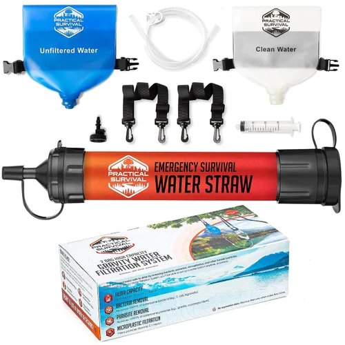 Vista 7 de Sistema de filtración de agua por gravedad: 2 bolsas colgantes ligeras de alta capacidad para mochileros, campamentos, supervivencia, senderismo