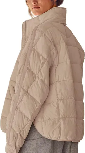 Vista 3 de HUANKD Abrigo de invierno para mujer, color sólido, manga larga, bolsillos, chaqueta de algodón para otoño y cremallera