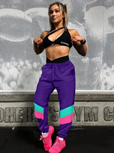 Vista 3 de UOUA Pantalones deportivos de los años 80 para mujer, pantalones deportivos de entrenamiento de neón de los años 90, informales, reversibles