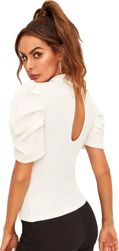 Vista 2 de Floerns Blusa con cuello de volante manga abombada para mujer