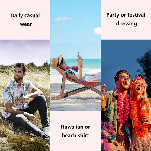 Vista 6 de visesunny Elegante camisa de manga corta con botones y estampado hawaiano para hombre, divertida, tropical, floral, casual, para la playa, regalo
