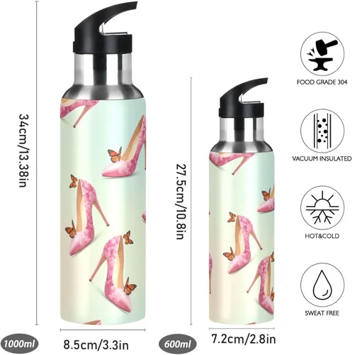 Vista 2 de Elegant Pink Butterflies Insulated Water Bottle 32 Oz Leakproof Water Bottles, BPA-Free Sport Water Bottle