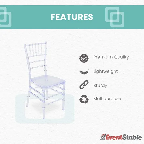 Vista 5 de EventStable Titan Series - Silla Chiavari de resina transparente, silla con husillos de acero resistente, juego de sillas para interiores