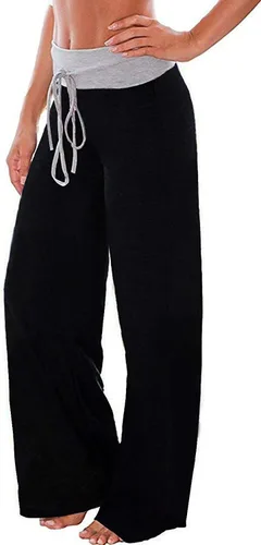 Vista 2 de AMiERY - Pantalones de pijama informales para mujer, con estampado floral, cordón ajustable, cómodos, estilo palazzo, de pierna ancha, ropa