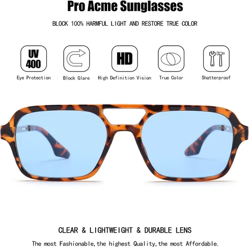 Vista 3 de Pro Acme Lentes de sol estilo aviador planos vintage de los años 70 para mujeres y hombres, lentes rectangulares de marco pequeño, protección UV400