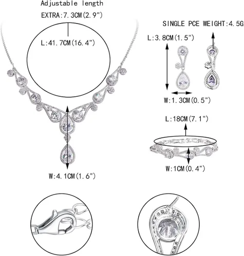 Vista 8 de EVER FAITH Juego de collar y aretes de lágrima con circonita cúbica para mujer, color plateado, Zirconia cúbica, Circonita cúbica