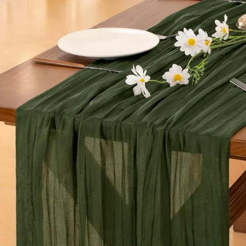 Vista 32 de Socomi - Camino de mesa de gasa, estilo bohemio y rústico, para primavera, Pascua, bodas, fiestas, baby showers y decoración, 120 pulgadas/10 pies