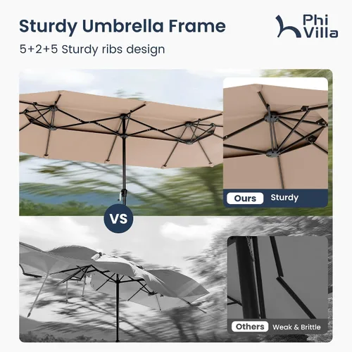 Vista 5 de PHI VILLA Sombrillas para patio al aire libre de 13 pies con base incluida, sombrilla rectangular de doble cara de 2 niveles para exteriores