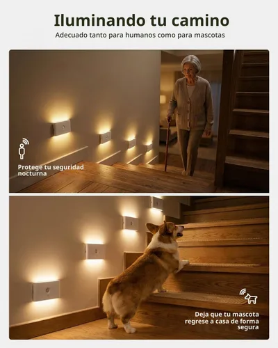Vista 7 de wowatt Luz de escalera recargable con sensor de movimiento, luces de noche blancas con montaje magnético, luces de escalera regulables para Blanco