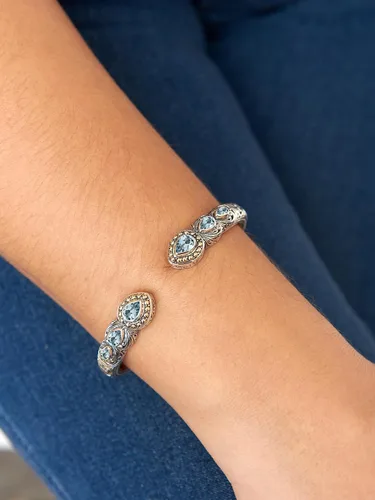 Vista 8 de Pulsera de plata de ley 925 y oro de 18 quilates con piedras preciosas de filigrana Bali