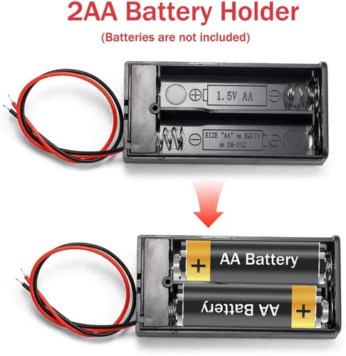 Vista 5 de 5 soportes de batería AA con interruptor, 2 fundas de batería AA de 1.5 V con cables e interruptor de encendido/apagado (paquete de 5)