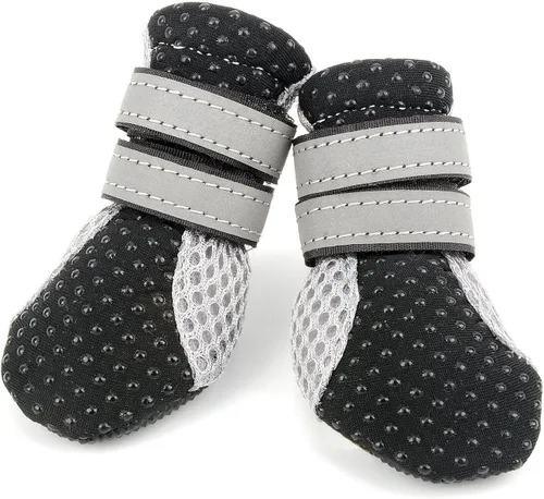 Vista 5 de Zunea - Botas para perros pequeños para pavimento caliente, antideslizantes, zapatos de verano para cachorros, color negro, talla S Breathable