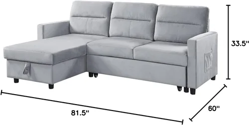 Vista 2 de Lilola Home Ivy - Sofá modular reversible de terciopelo gris claro de 82 pulgadas de ancho con diván de almacenamiento, sofá extraíble en forma de L