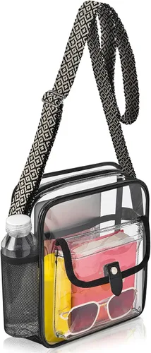 Vista 13 de Bolso bandolera transparente SPODEARS para eventos en estadios y conciertos - Cartera con correa de hombro ajustable con 1 soporte para botella