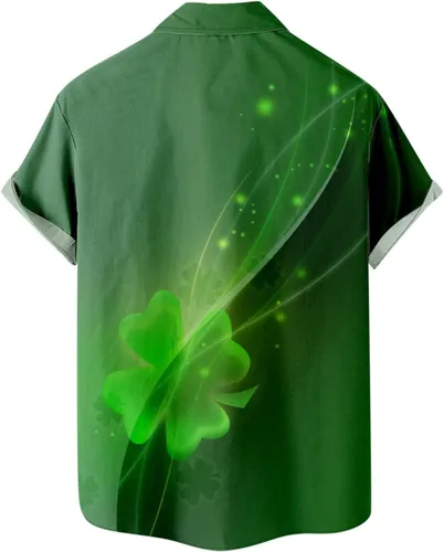 Vista 4 de Button Down T Shirt Mens St.Patrick's Lucky Green Shamrock Print Tee Blouses Lapel Short Sleeve Cardigan Tops Daily