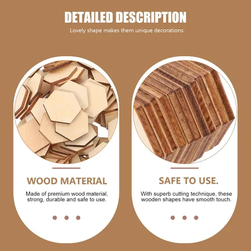 Vista 8 de MAGICLULU 100 piezas de madera sin terminar hexágono hexágono de madera sin acabar, rebanadas de madera sin terminar para proyectos de manualidades