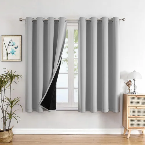 Vista 72 de ChrisDowa Cortinas 100% opacas de 63 pulgadas de largo para dormitorio con forro negro, 2 capas gruesas totalmente opacas con aislamiento térmico