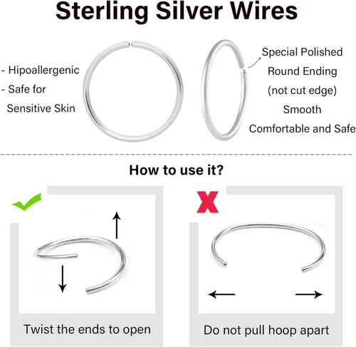 Vista 2 de Small Thin Hoop Earrings for Women,Tiny Huggie Hoop Rings for Cartilage,Helix,Targus,Conch,Nose,22g/24g/20g,14K Gold Filled/Sterling Silver/Rose