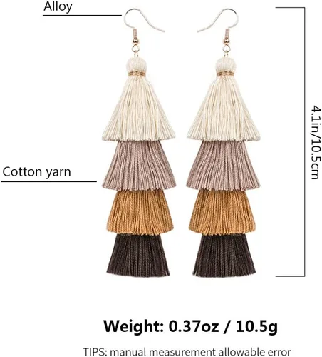 Vista 2 de Aretes de borla para mujer occidental, hechos a mano, hilo escalonado, de moda, multicolor, San Valentín, Navidad, cumpleaños, fiesta, regalo