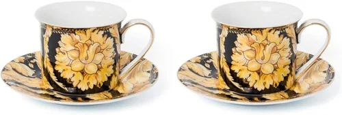 Vista 3 de Royalty - Juego de tazas de té o café de lujo, oro de 24 quilates (12 unidades, negro floral)