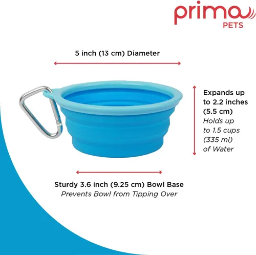 Vista 2 de Prima Pet Plegable Silicona Food & agua Tazón con clip de viaje para perro y gato, tamaños disponibles: pequeño (1,5 tazas) & Grande (5 tazas), Agua