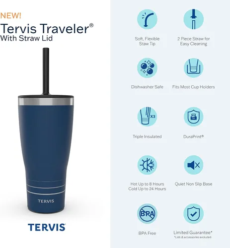 Vista 2 de Tervis Traveler - Vaso aislado de acero inoxidable con triple pared y recubrimiento en polvo, mantiene las bebidas frías y calientes, 30 onzas