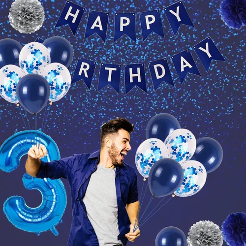 Vista 6 de Decoraciones de fiesta de cumpleaños azul número 12 para niños y niñas, suministros de globos de cumpleaños feliz número 12 con pancarta de feliz