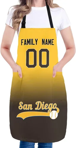 Vista 9 de Delantal personalizado con nombres y números personalizados, regalo para mamá y esposa, fanáticos, mujeres, cocina de cocina