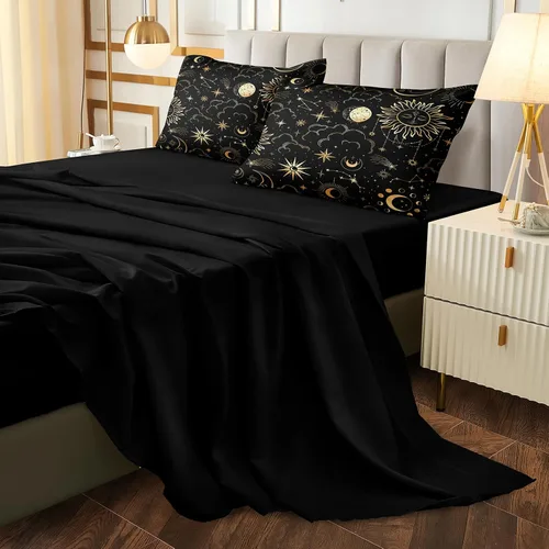Vista 8 de Bedding_Dreamer Juego de ropa de cama Queen en una bolsa, diseño de sol y luna, espacio misterioso, decoración del hogar, edredón de plumón