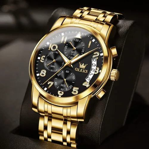 Vista 2 de OLEVS Mens Watches Big Face Watches Stainless Steel Waterproof Date Analog Quartz Watches Fashion Business Chronograph Wrist Watches for Men