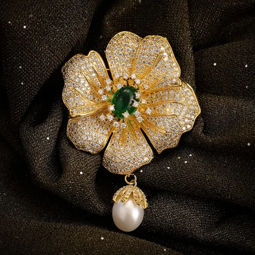 Vista 5 de Broches de moda para mujer, elegantes broches de ramillete de hojas para mujer, joyería de moda para disfraz de perlas, broches y alfileres