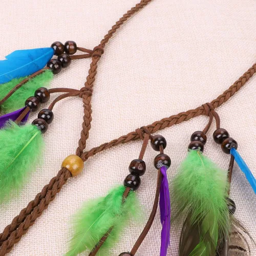 Vista 5 de Diadema de plumas bohemias con borlas de princesa india, ajustable, corona hippie
