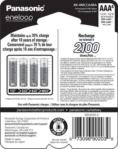 Vista 2 de Baterías recargables precargadas AA Panasonic Eneloop, 2100 Ni-MH AAA Paquete de 4 Blanco