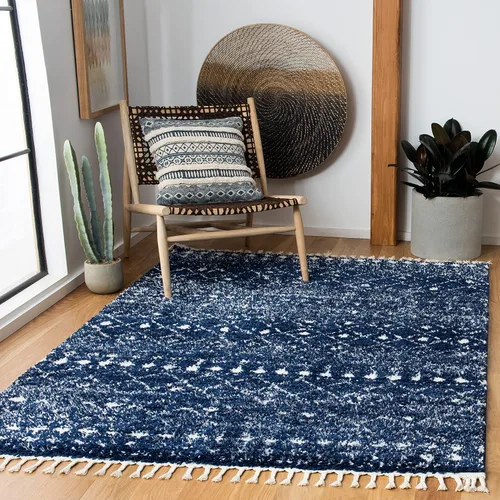 Vista 13 de SAFAVIEH Berber Fringe Shag Collection - Alfombra decorativa de 2 pies 2 pulgadas x 4 pies, color crema y azul, diseño, no desprende pelusa
