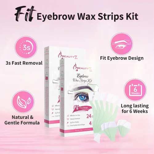 Vista 2 de Beauty7 Kit de tiras de cera para piel sensible, depilación facial para cejas, labios, 24 tiras y 4 toallitas de aceite calmantes, depilación