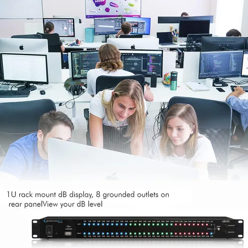 Vista 6 de Technical Pro Pantalla DB de montaje en rack de 1U con protector de sobretensiones de fuente de alimentación de 8 salidas con puertos de carga USB