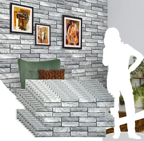 Vista 8 de Dundee Deco PG7003 - Ladrillo antiguo sintético gris, 3.1 x 1.6 pies, panel de pared 3D de PVC, decoración de paneles de pared de diseño