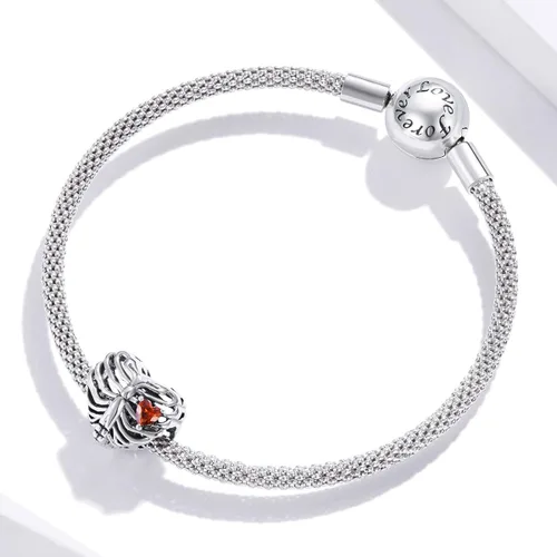 Vista 3 de BABAMIA Dijes de corazón con dije de rosa para pulseras cuentas de plata de ley 925 se adapta a pulseras y collares pavimentados con circonita