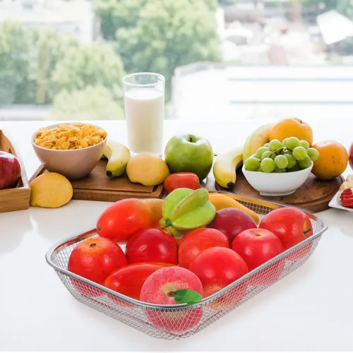 Vista 3 de Unomor Cesta grande de malla de acero inoxidable para fregadero de cocina, colador de 14.56 x 10.62 x 2.95 pulgadas para frutas, verduras y pasta