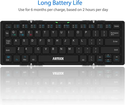 Vista 5 de Arteck Teclado Bluetooth plegable, mini teclado inalámbrico plegable portátil para iOS iPad de 10.2 pulgadas, Pro, Air, 9.7 pulgadas, Mini, Android