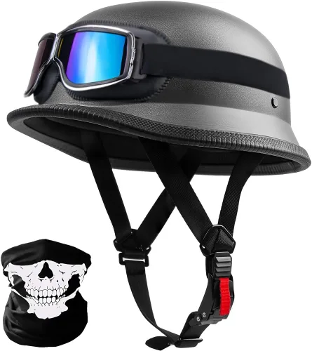 Vista 11 de Casco de motocicleta de estilo alemán, casco de media concha para adultos, hombres y mujeres, casco de motocicleta ligero retro aprobado por DOT
