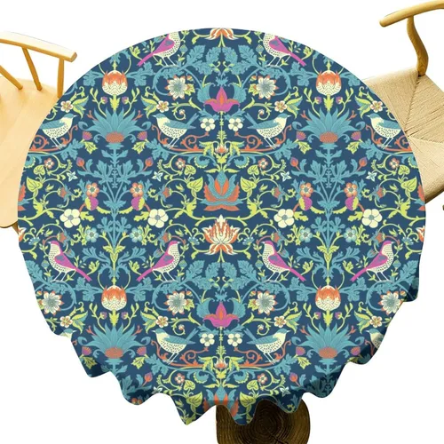 Vista 220 de Mantel Floral Retro de Pájaros, Diseño Original Bohemio William Morris Estampado Cubierta de Mesa para Hogar Picnic Fiesta Comedor Cocina William